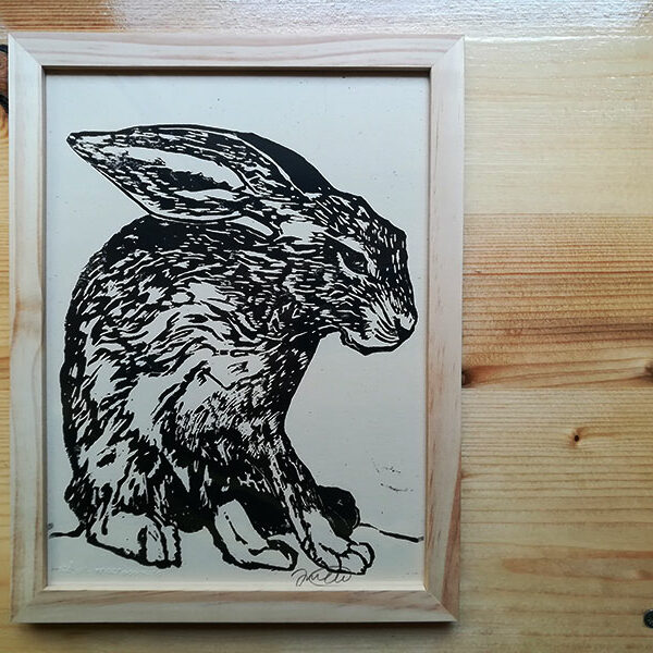 illustration linogravure lièvre