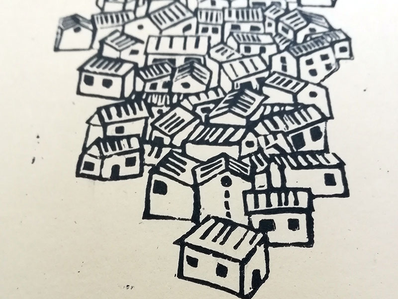 illustration linogravure villages