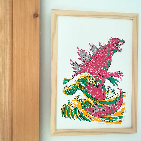 illustration sérigraphiée artisanale Grrrlzilla